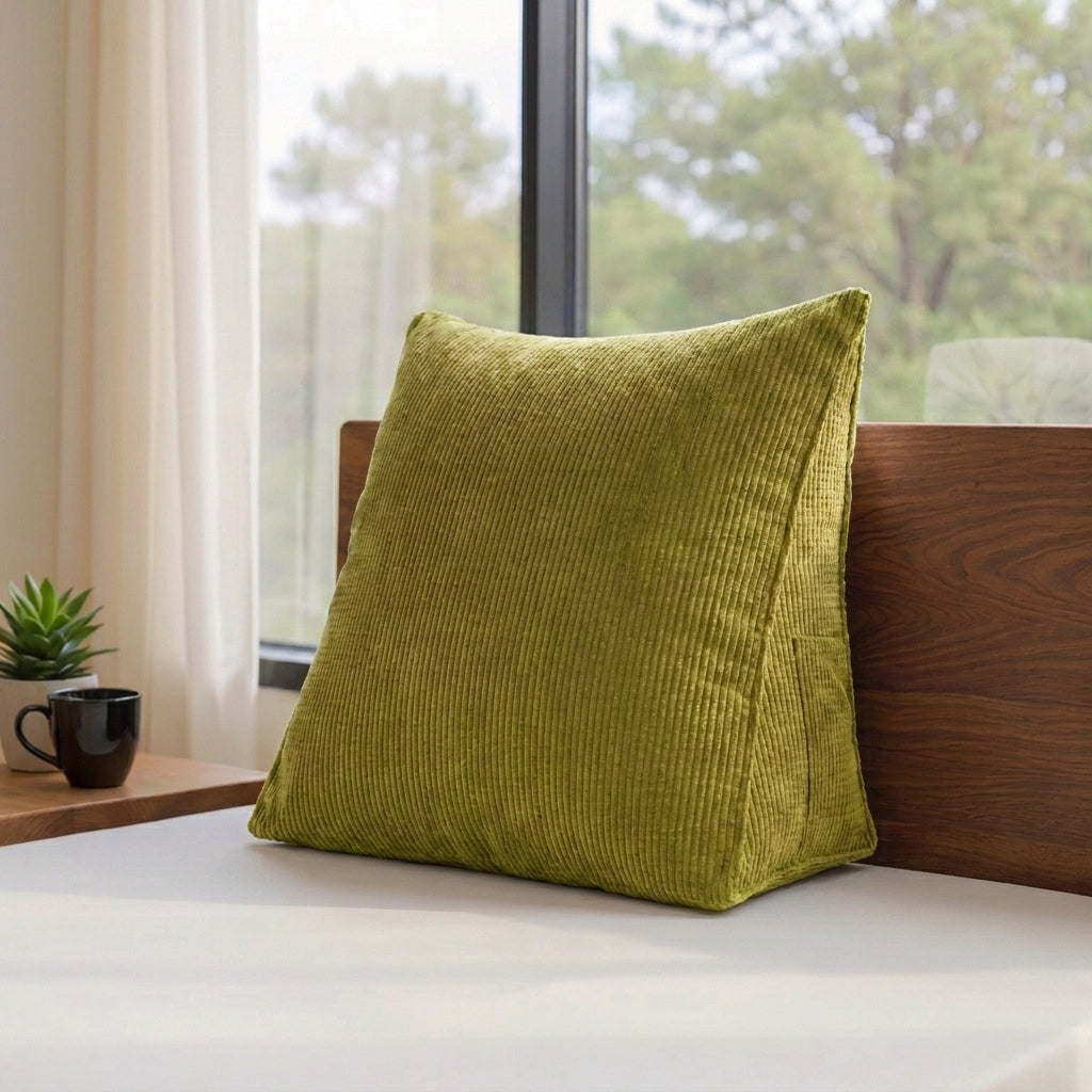 Coussin_triangulaire_velours_côtelé_Vert_1