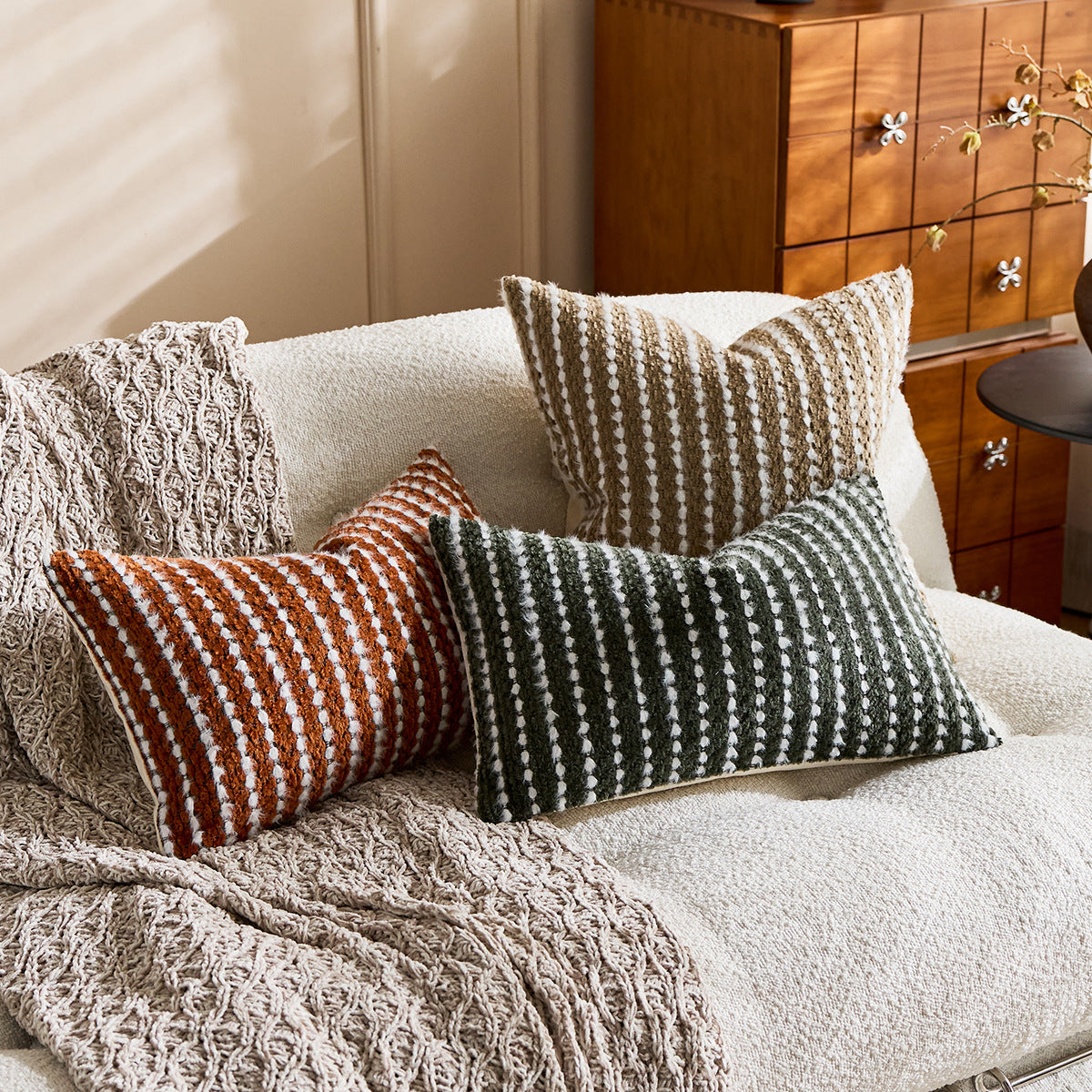 Housse de coussin Boheme Chenille Texturé Gris Anthracite