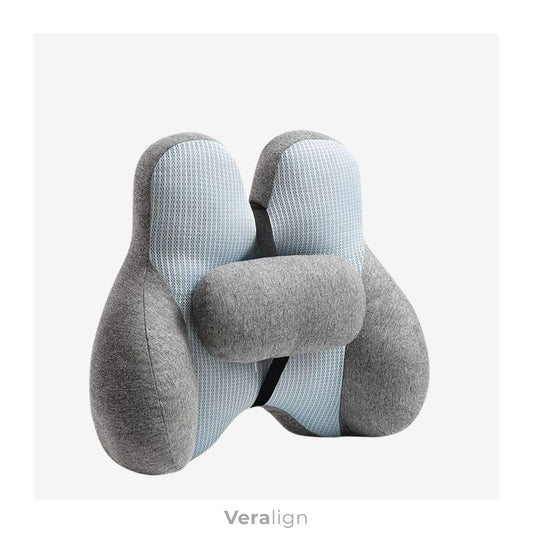 Coussin lombaire Veralign Bleu Ciel à mémoire de forme, soutien ergonomique enveloppant pour chaise de bureau et siège auto.