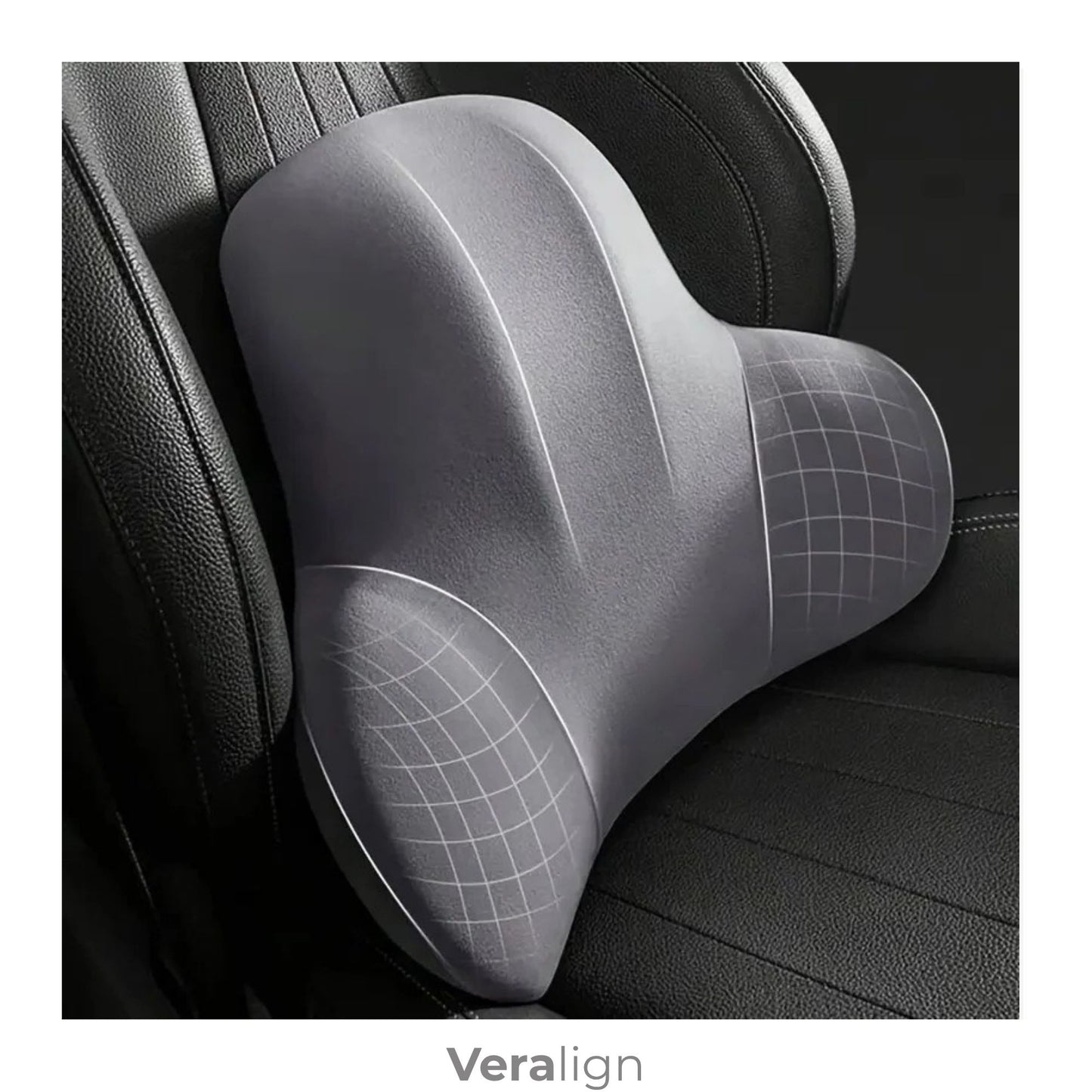 Coussin lombaire Veralign installé sur siège de voiture, soutien lombaire et milieu du dos en position assise