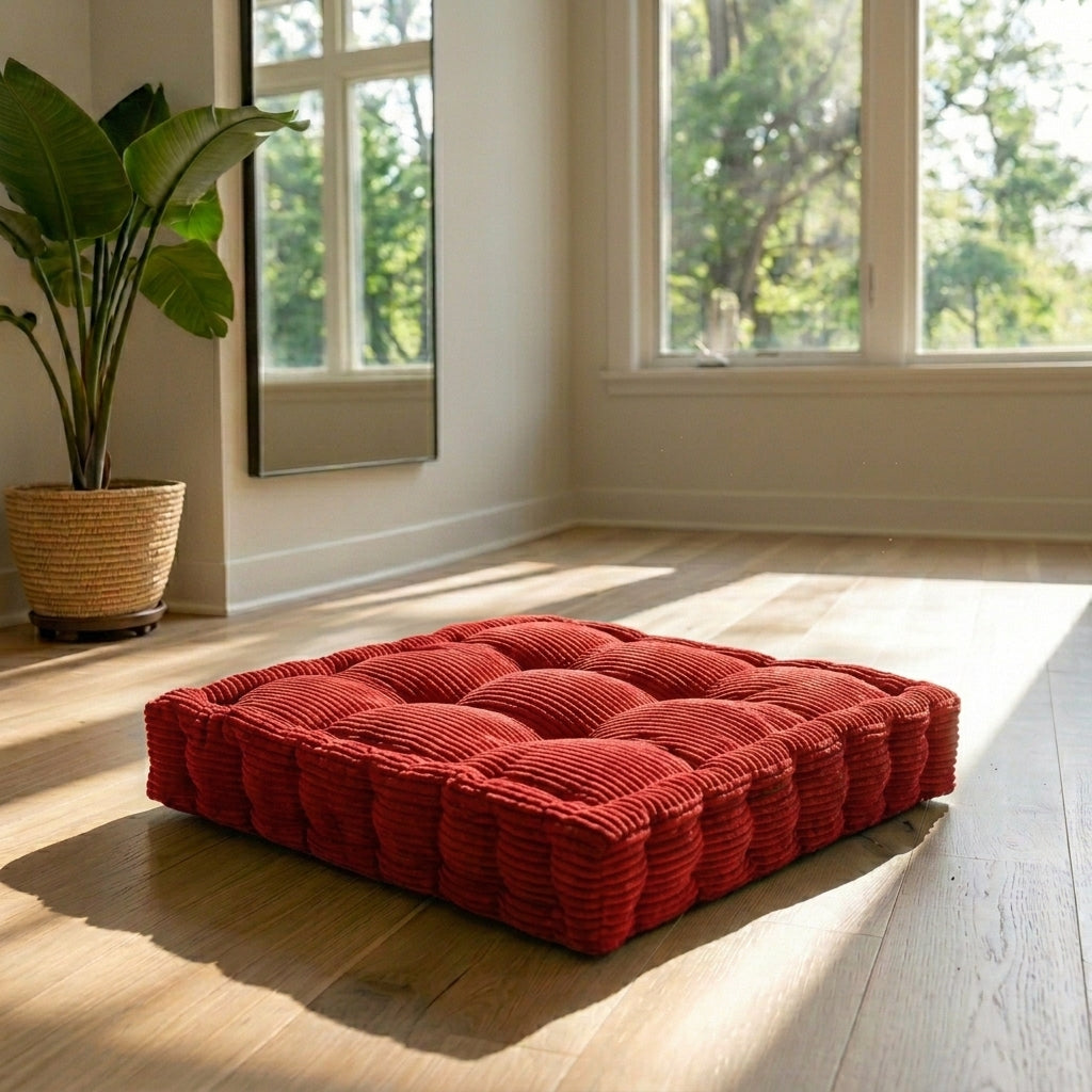 Coussin_de_sol_carré_vert_bordeaux_profil