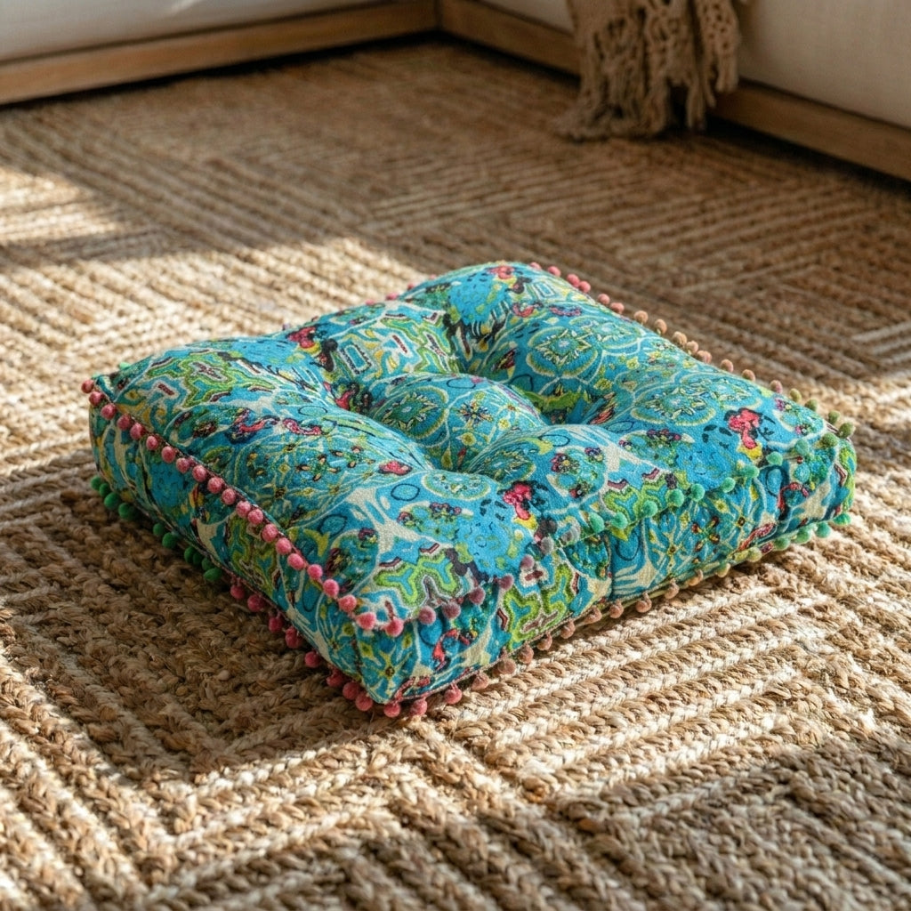 Coussin de sol style marocain<br> Motifs bleus - 40x40x8cm