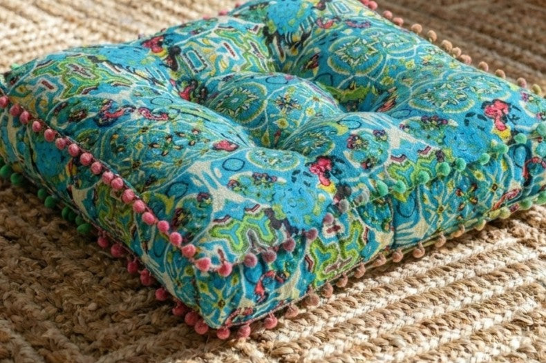 Coussin de sol style marocain<br> Motifs bleus - 40x40x8cm