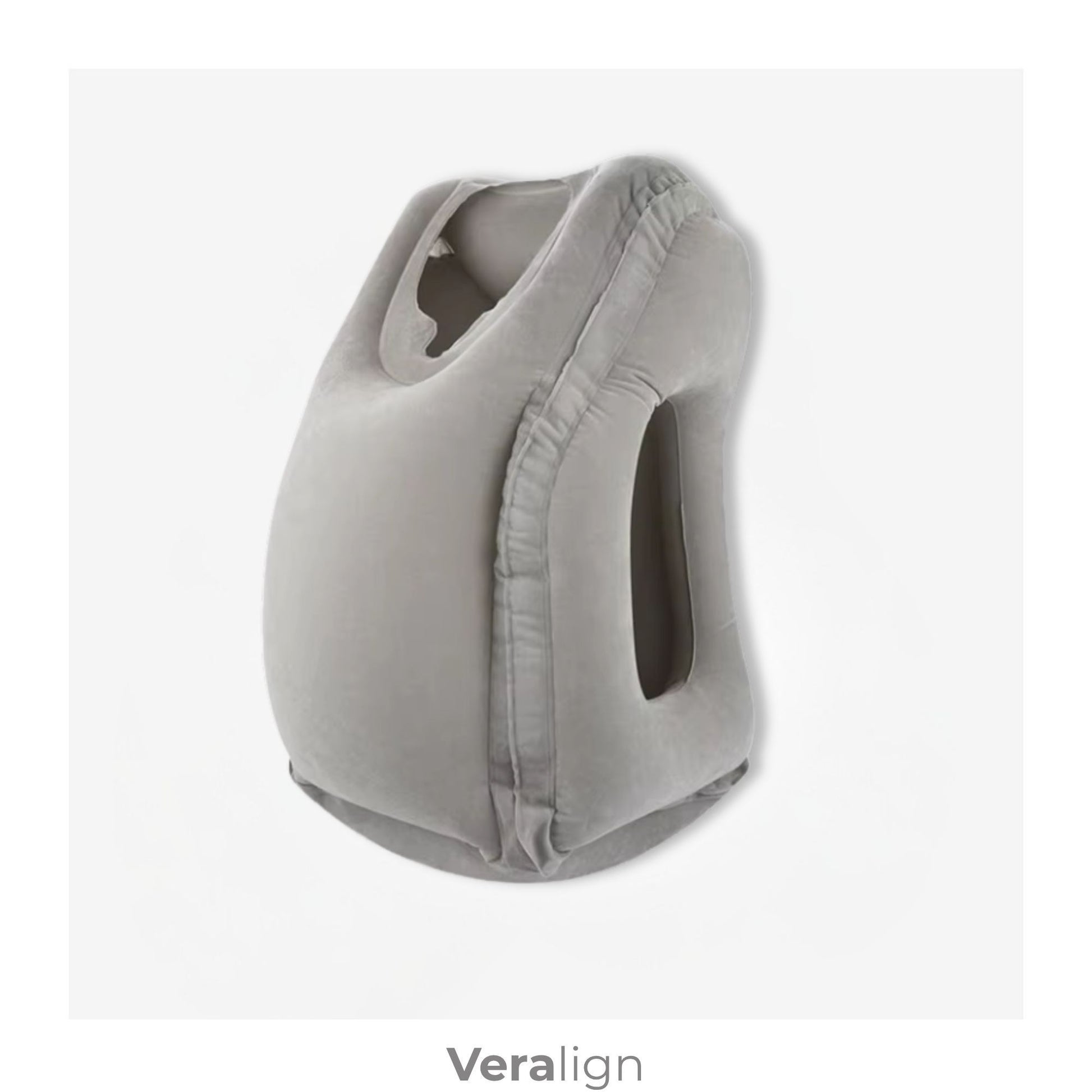 Coussin cervical gonflable Veralign Gris, accessoire de voyage compact et facile à transporter pour les longs courriers et trajets en train.