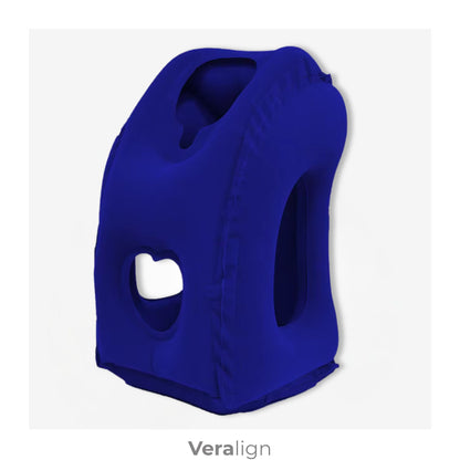Coussin de voyage avion gonflable Veralign couleur Bleu Navy, surface douce et confortable pour dormir incliné vers l'avant en toute stabilité.
