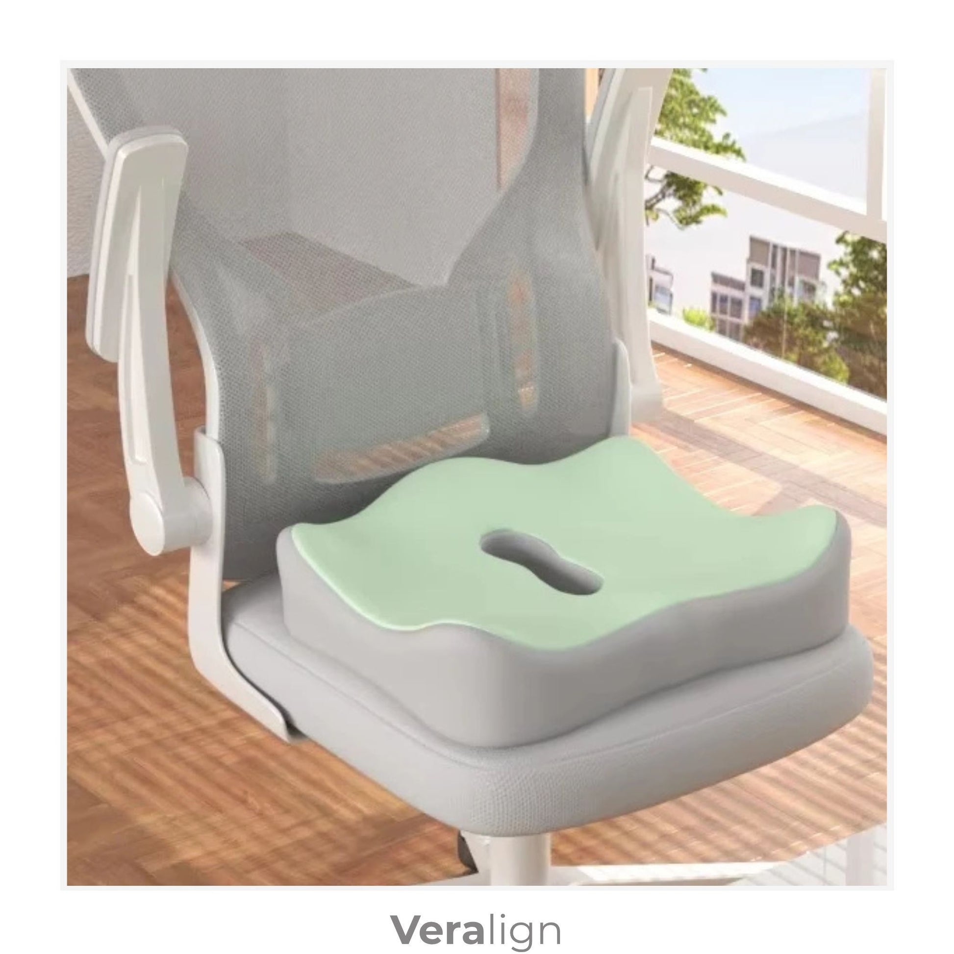 Coussin d'assise ergonomique mémoire de forme vu de face, fond blanc, coloris émeraude - Veralign