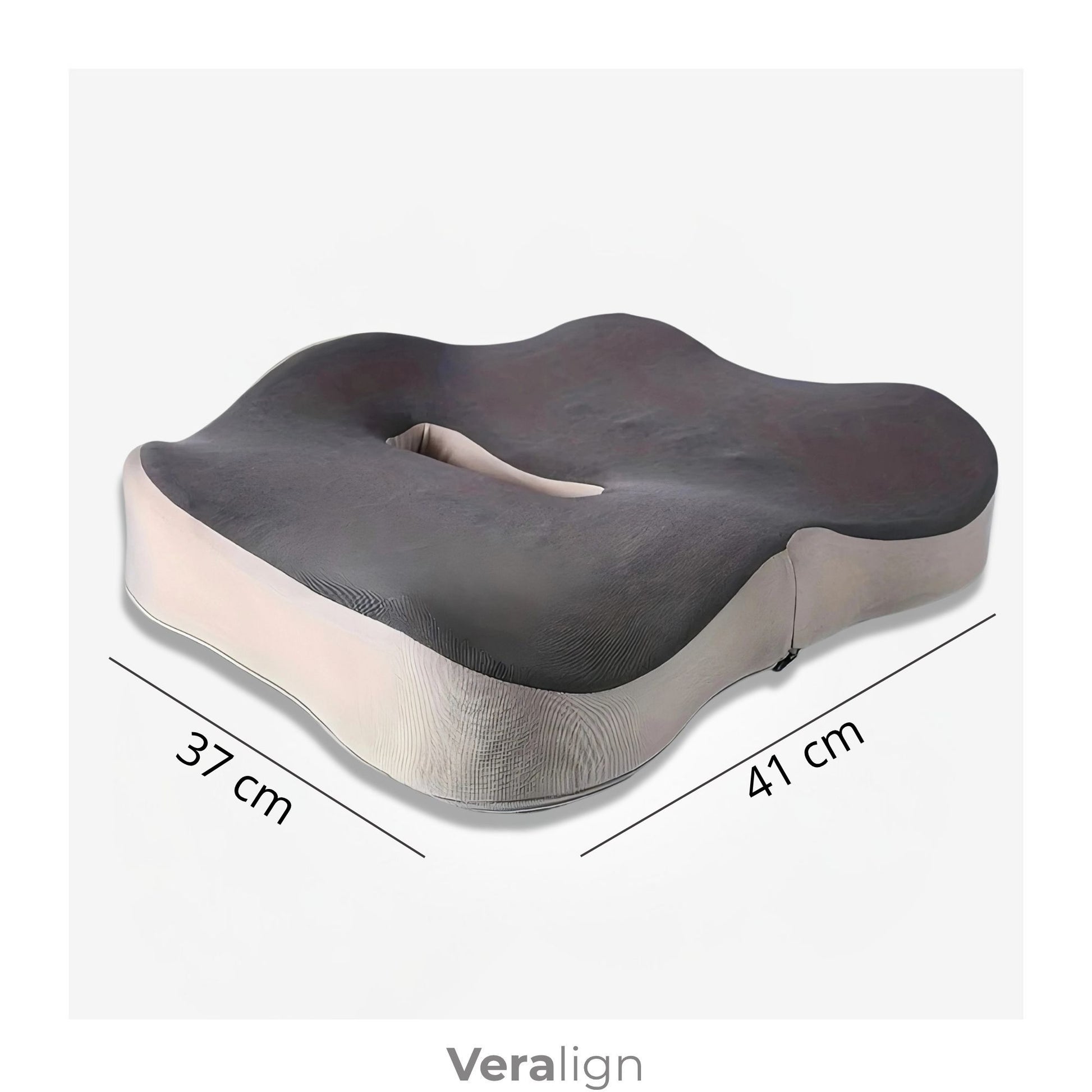 Coussin d'assise mémoire de forme avec dimensions 41 x 37 cm, vue tranche - Veralign