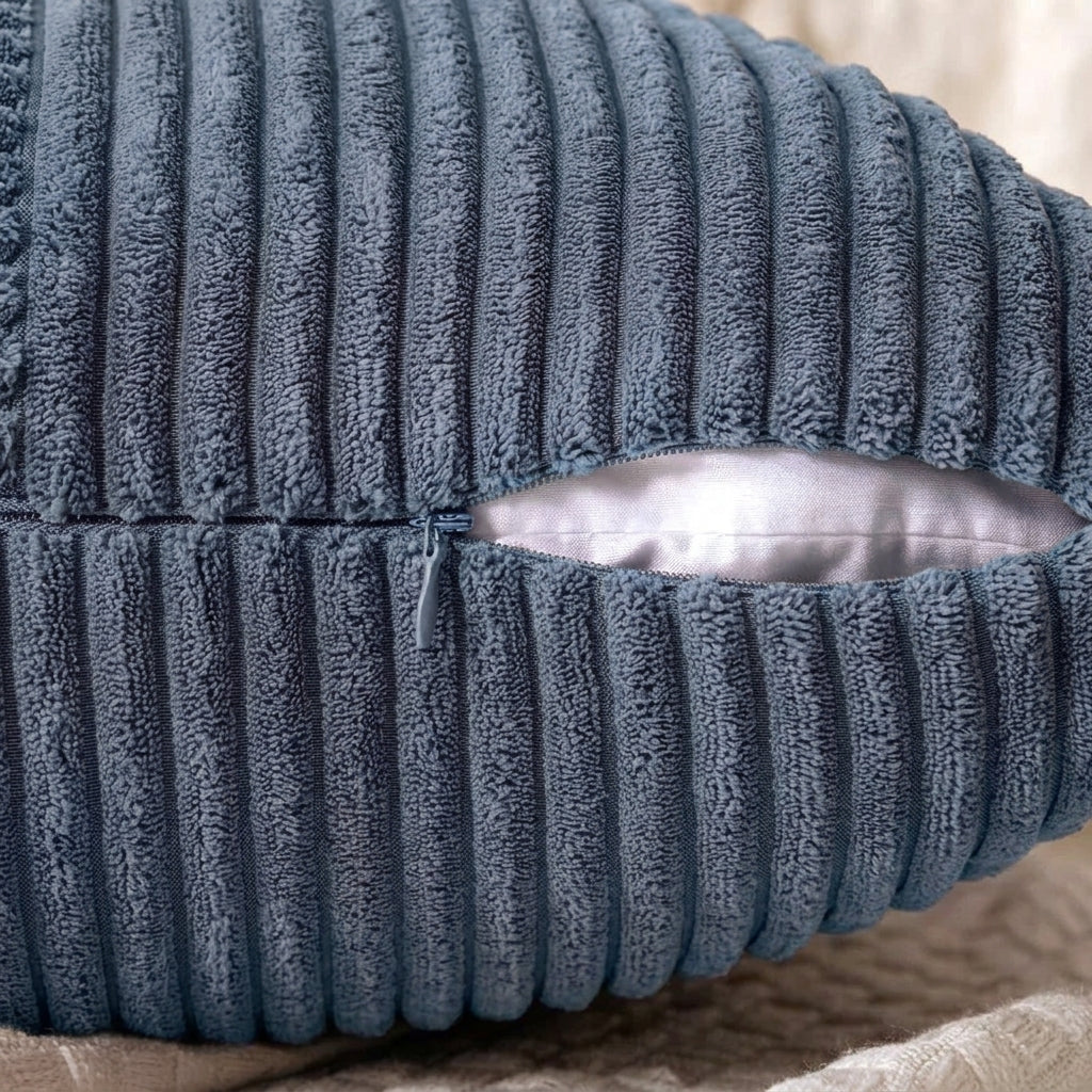 Housse coussin Bleu nuit<br>Velours doux côtelé