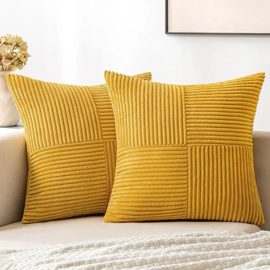 Housse coussin Jaune <br>Patchwork velours