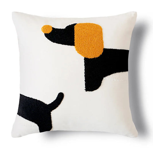 Housse coussins Jacquard<br>Beagle noir & jaune 45x45