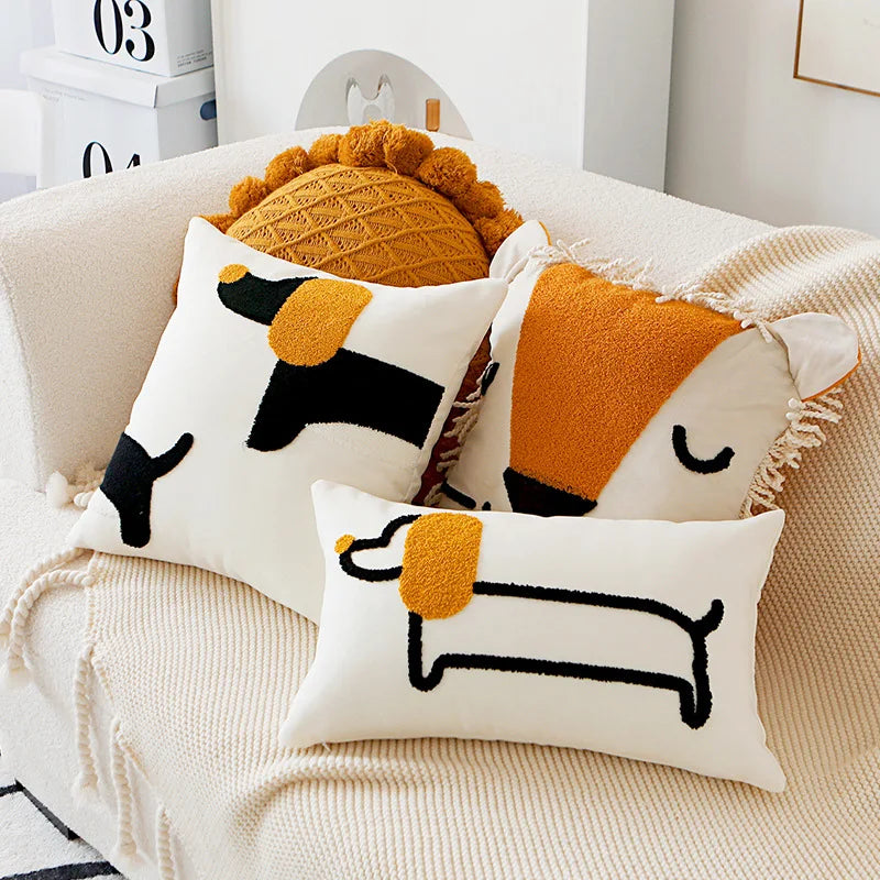Housse coussins Jacquard<br>Beagle noir & jaune 45x45