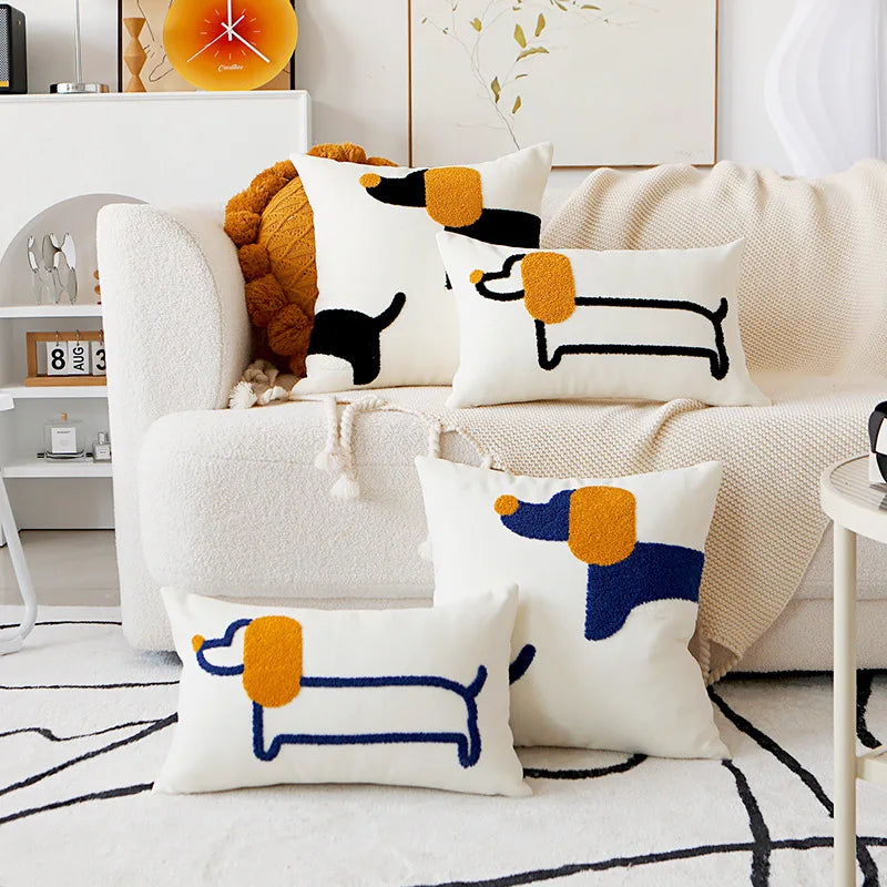 Housse coussins Jacquard<br>Beagle noir & jaune 45x45
