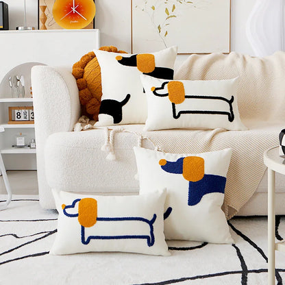 Housse coussins Jacquard<br>Beagle noir & jaune 45x45