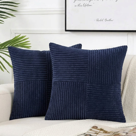 Housse de coussin Bleu marine<br> Velours côtelé