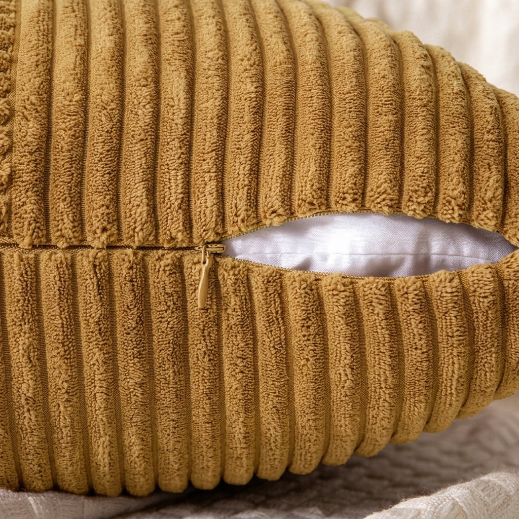 Housse de coussin Jaune ocre<br> Velours côtelé