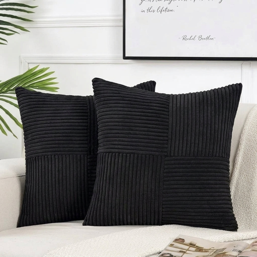 Housse de coussin Noir<br> Velours côtelé