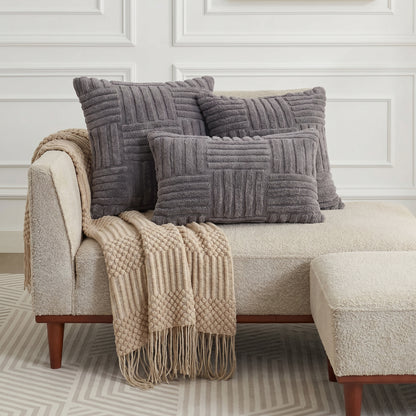 Housse de coussin fausse fourrure Gris carbone
