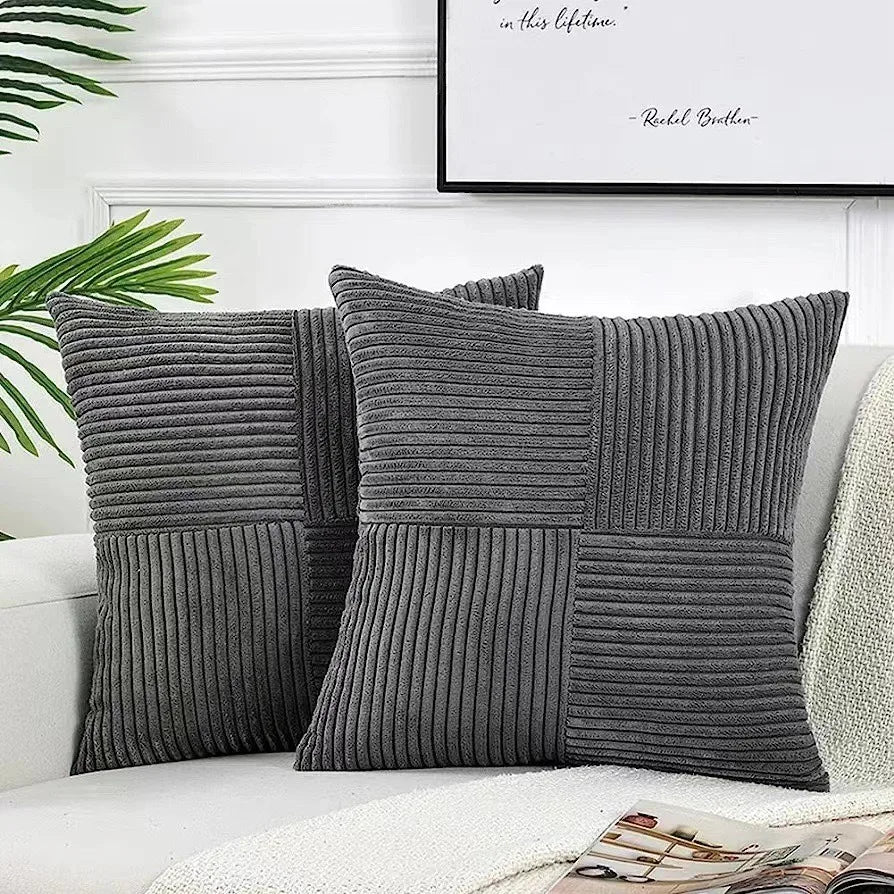 Housse coussin Gris anthracite<br>Velours côtelé