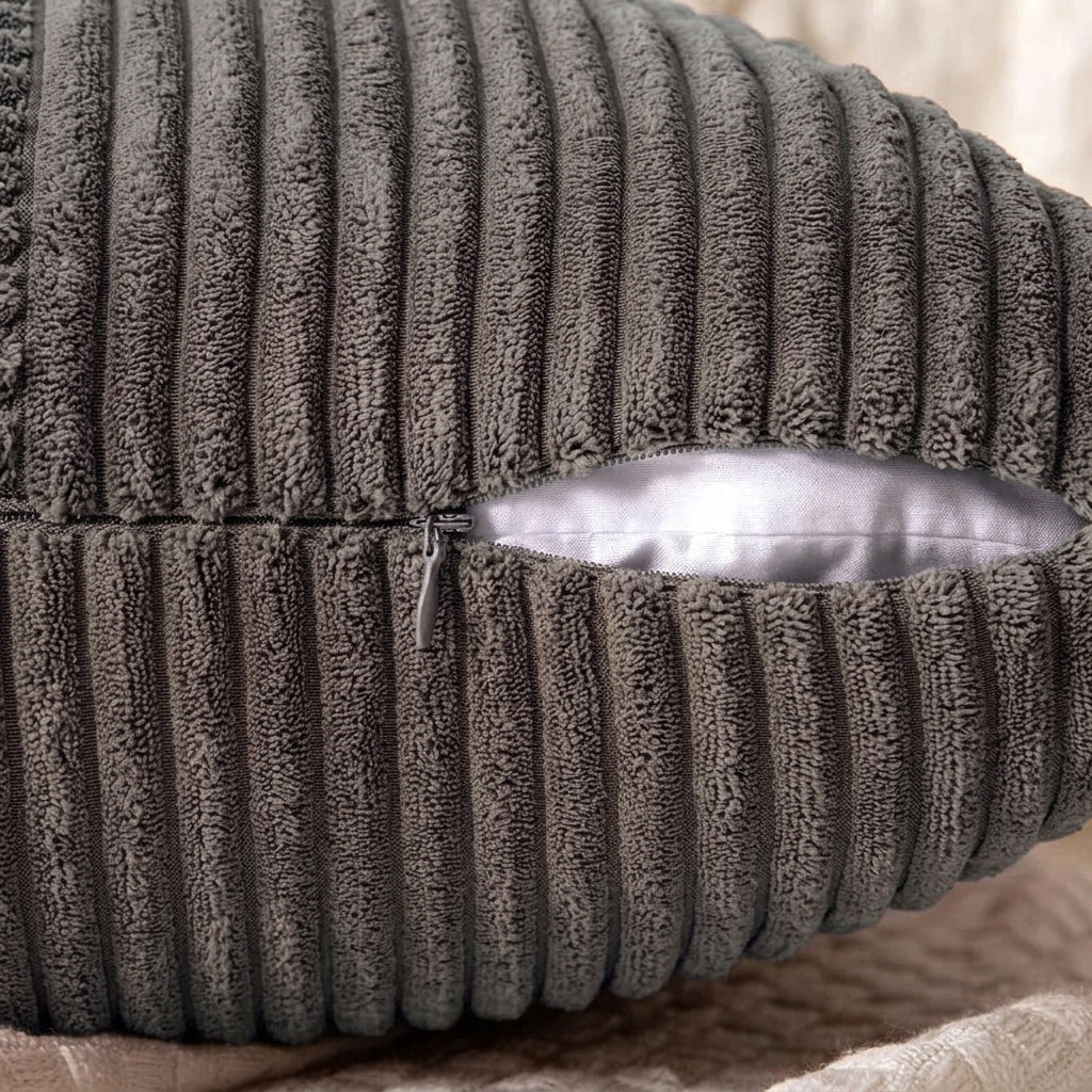 Housse coussin Gris anthracite<br>Velours côtelé