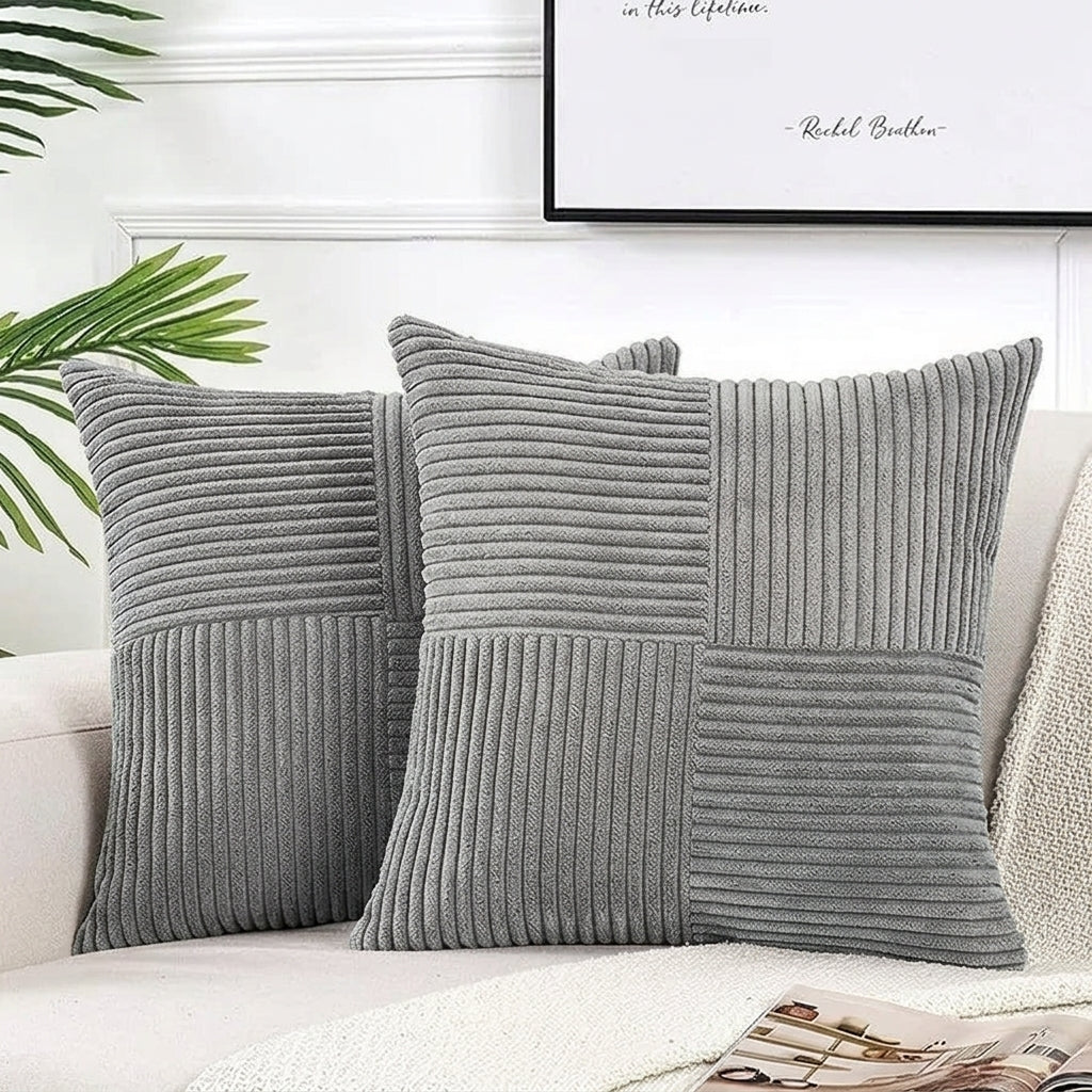 Housse de coussin Gris<br> Velours cotelé
