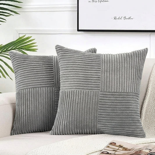 Housse de coussin Gris<br> Velours cotelé