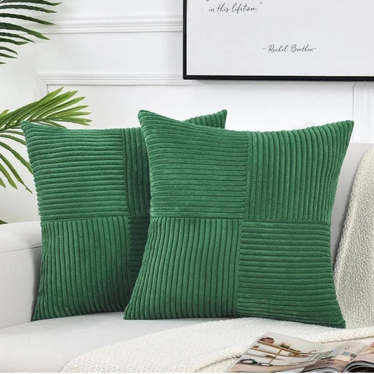 Housse de coussin vert forêt<br> Velours côtelé doux
