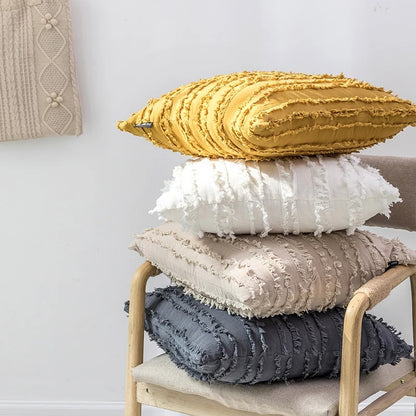 Housse coussin Boheme a Franges Blanc