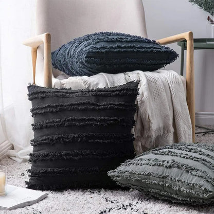 Housse coussin Boheme a Franges Gris Anthracite