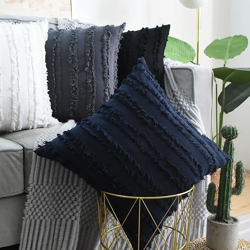 Housse coussin Boheme a Franges Gris Anthracite