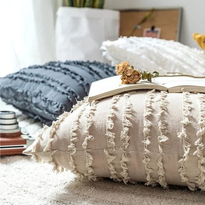 Housse coussin Boheme a Franges Beige