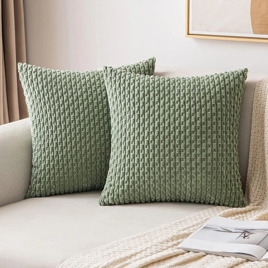 Housse de coussin Vert Sauge Velours Design 3D