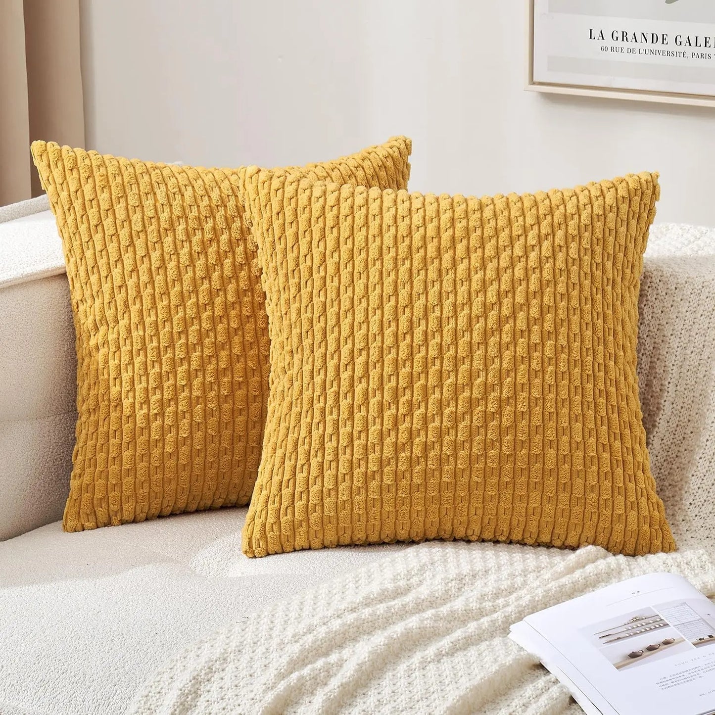 Housse coussin Jaune Moutarde Velours Design 3D
