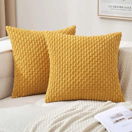 Housse coussin Jaune Moutarde Velours Design 3D