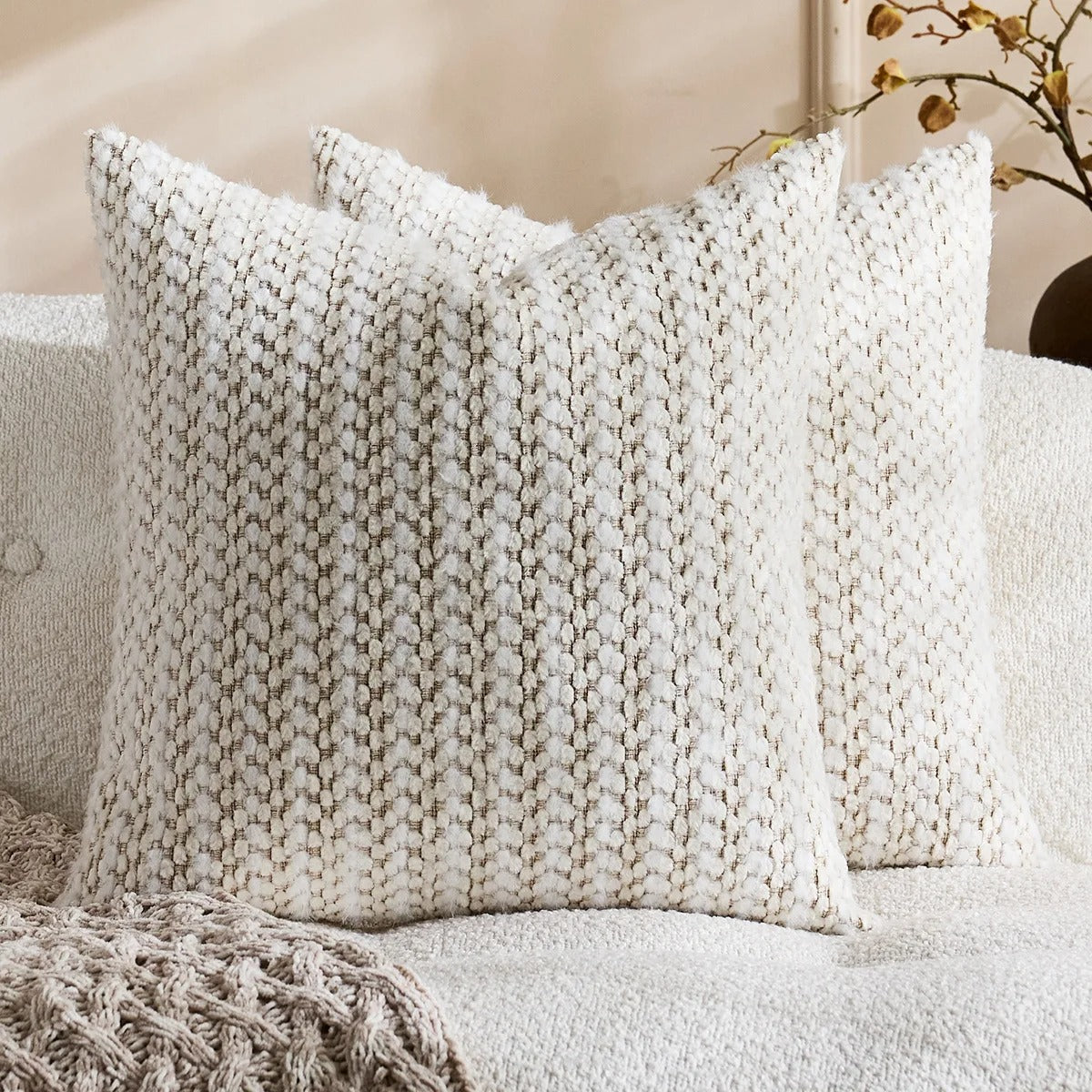 Housse de coussin Boheme Chenille Texturé Ecru
