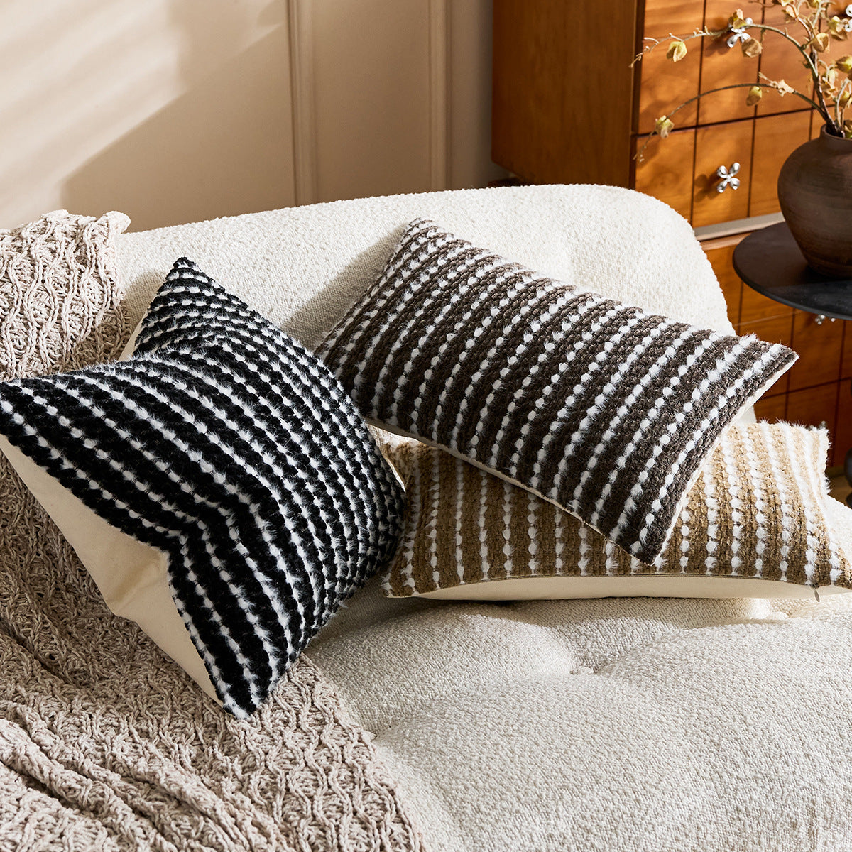 Housse de coussin Boheme Chenille Texturé Vert olive
