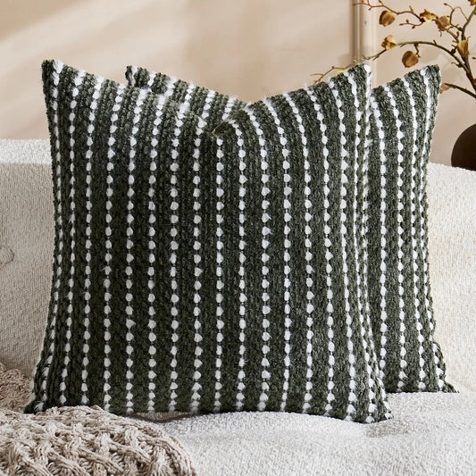 Housse de coussin Boheme Chenille Texturé Vert olive