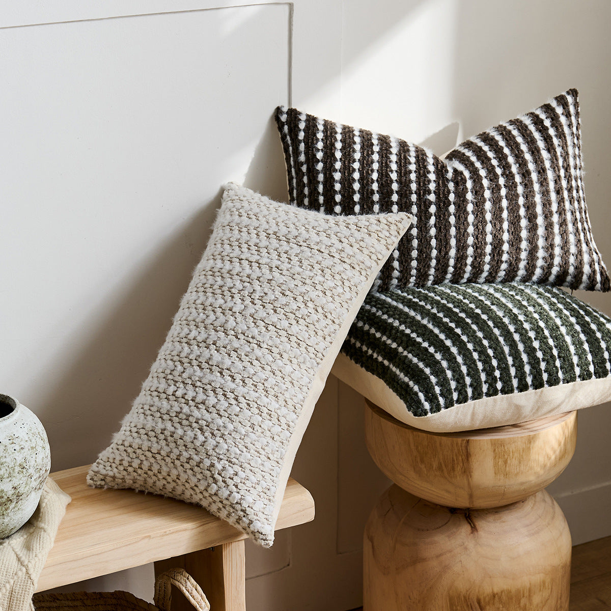 Housse de coussin Boheme Chenille Texturé Gris Anthracite