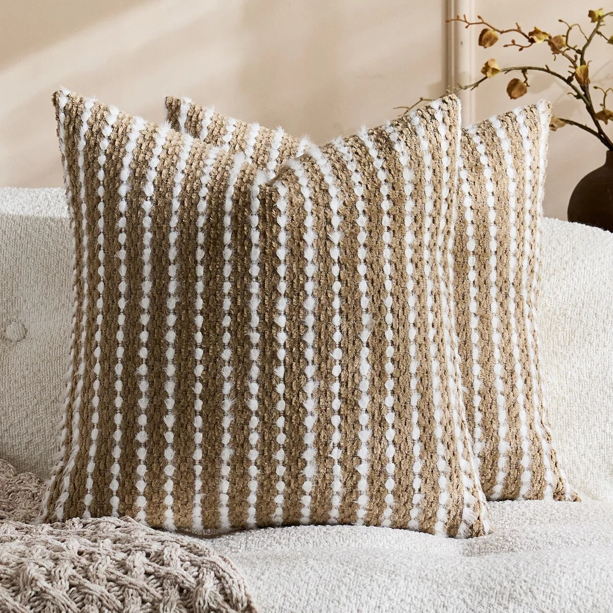 Housse de coussin Boheme Chenille Texturé Camel