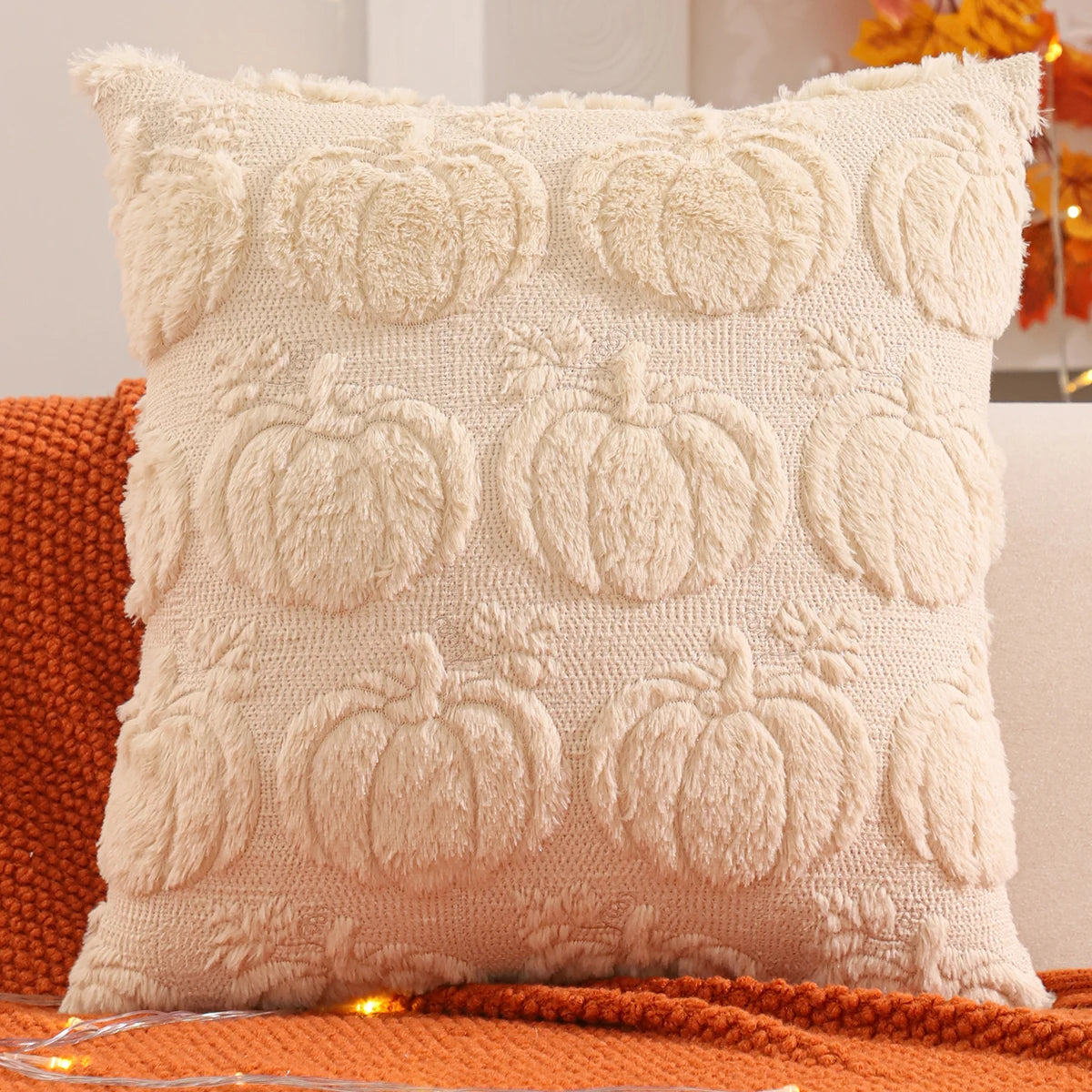 Housse de coussin Halloween Citrouille Ecru