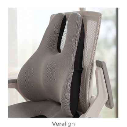 Soutien lombaire Veralign gris fixé sur dossier de chaise de bureau