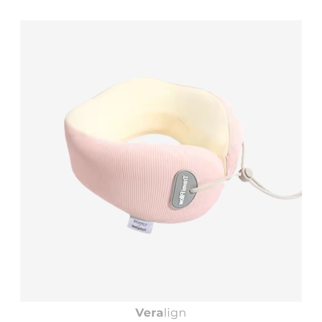 Coussin de voyage enfant Veralign rose poudré, mousse à rebond lent pour un confort cervical sans points de pression.