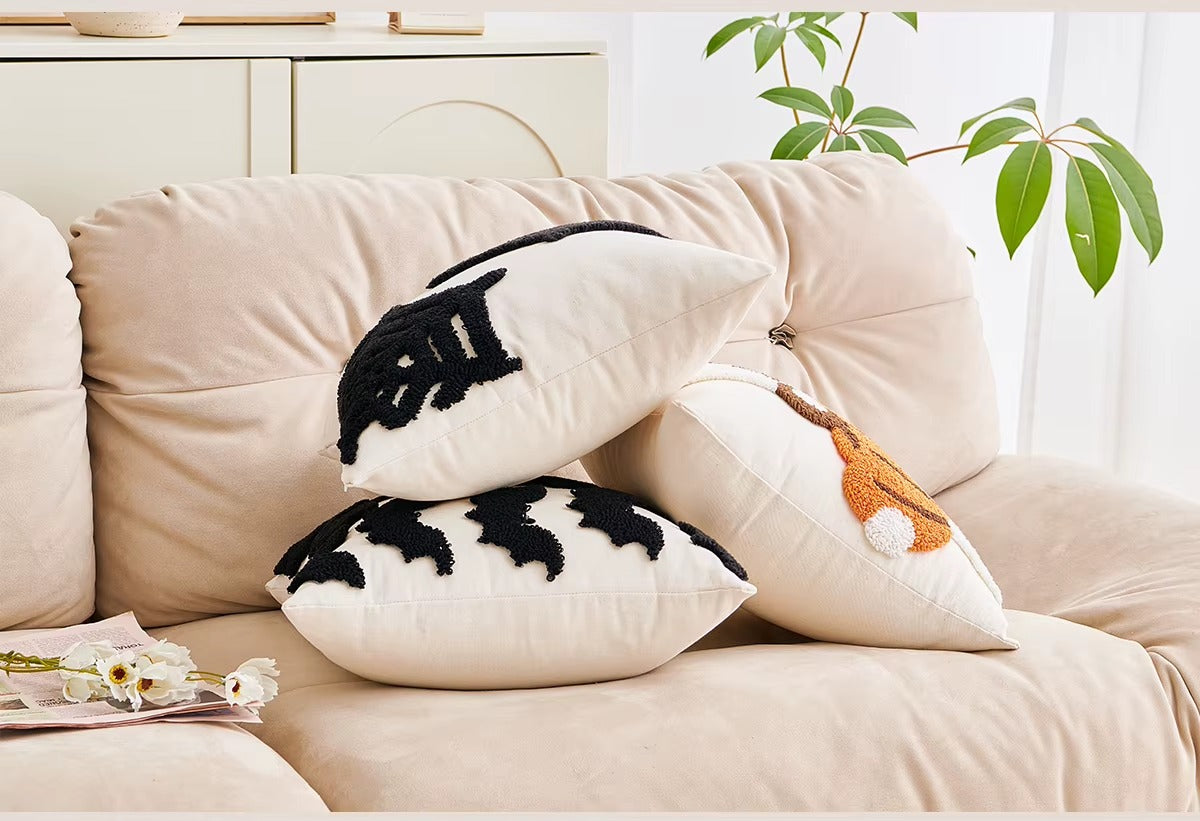 Housse de coussin Halloween Grosses Bouclettes Toiles Araignées - 45x45cm