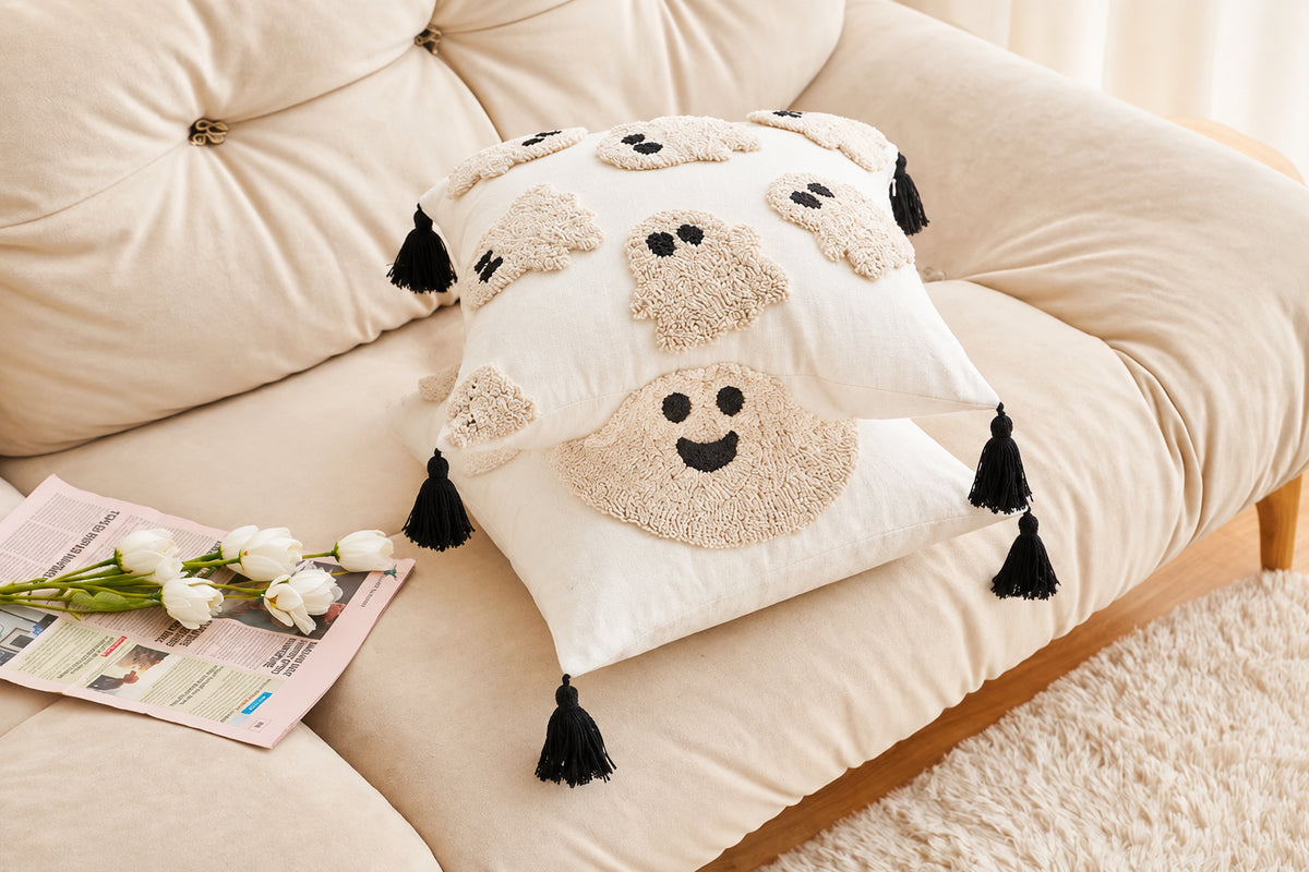 Housse de coussin Halloween Grosses Bouclettes Fantômes - 45x45cm