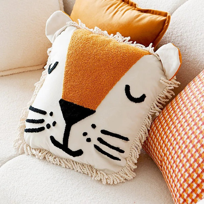 Housse coussins blanc deco<br>Chat cartoon - 45x45cm