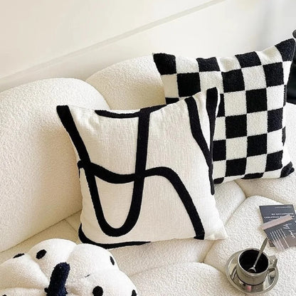 Housse de coussin Blanc et Noir Pois
