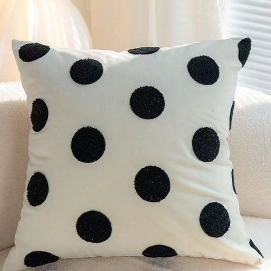 Housse de coussin Blanc et Noir Pois