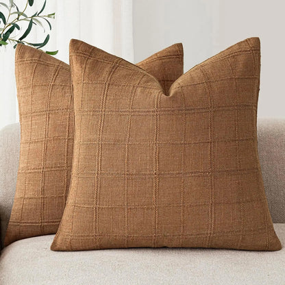 Housse de coussin Lin motif Carreaux Beige