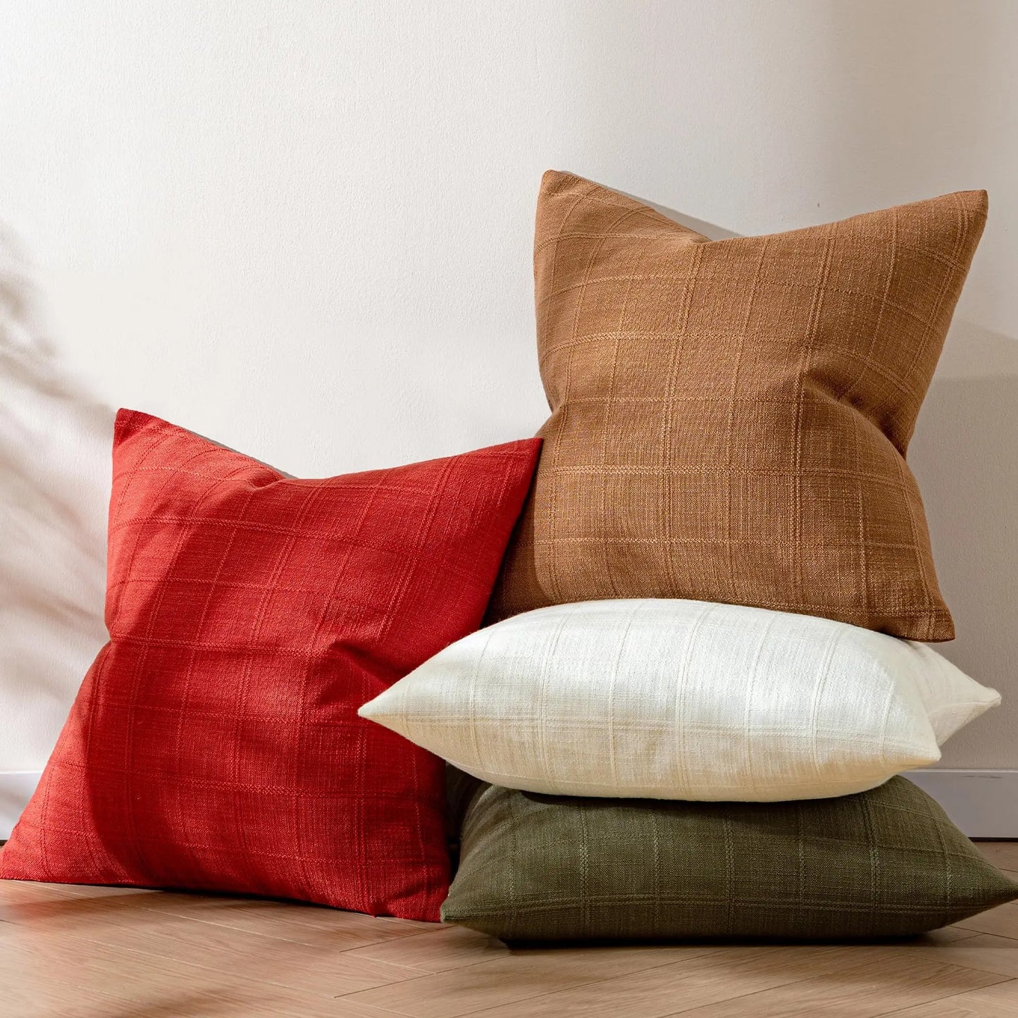 Housse de coussin Lin motif Carreaux Anthracite