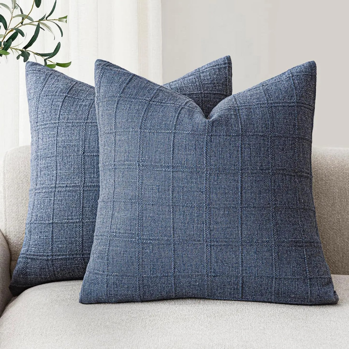 Housse de coussin Lin motif Carreaux Anthracite