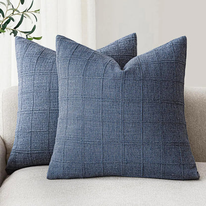 Housse de coussin Lin motif Carreaux Anthracite
